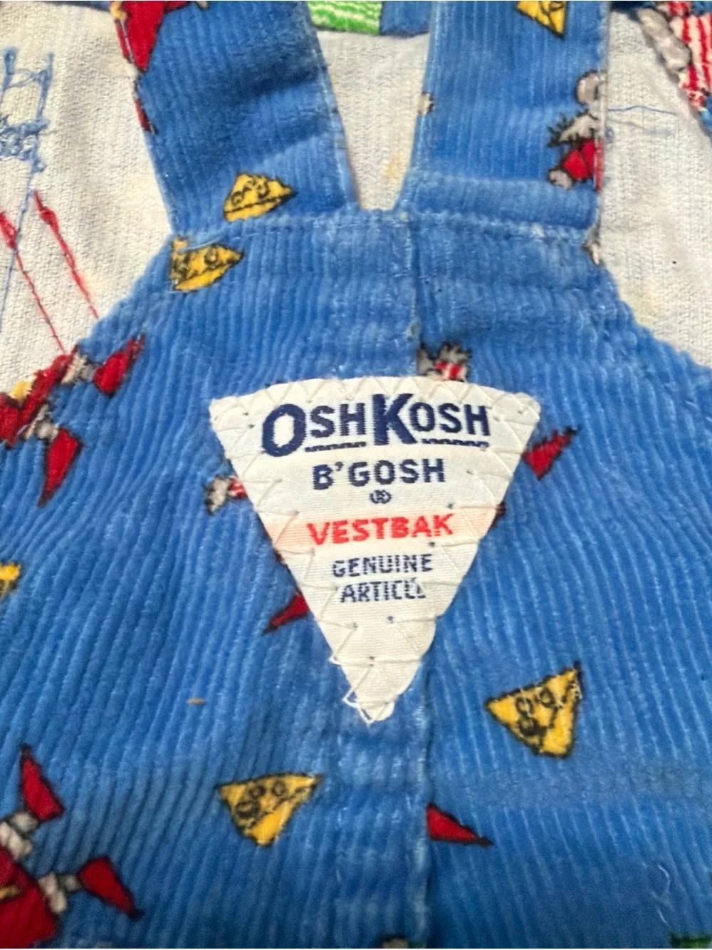 Oshkosh B'gosh Vestback Vintage Corduroy Overalls 12 Months Mouse and Cheese